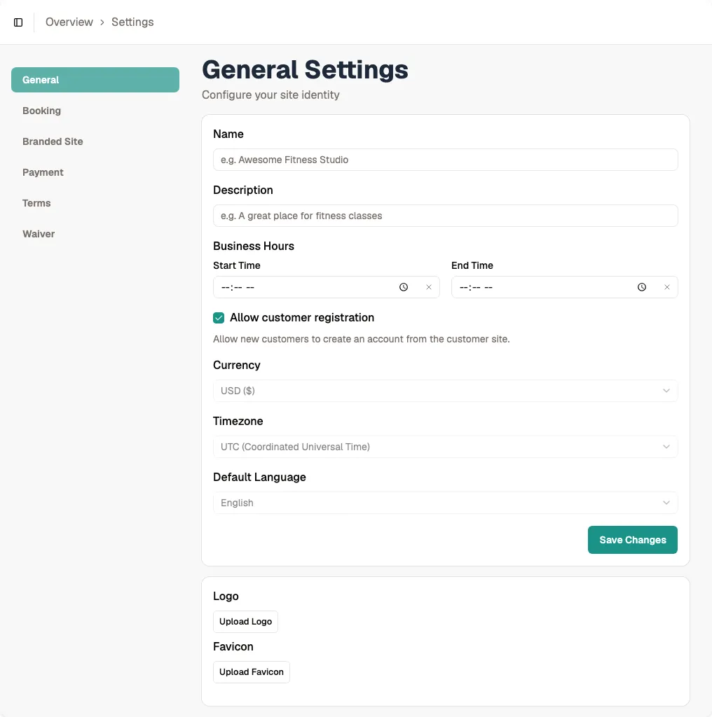 Settings > General page