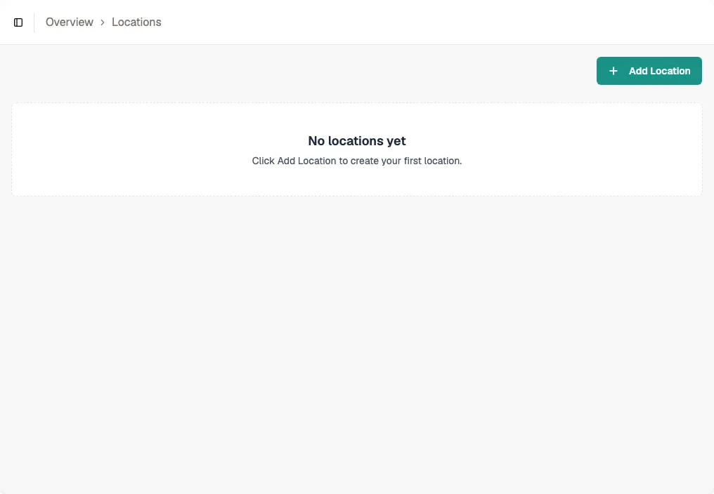 Add Location button in the top-right corner of the locations page