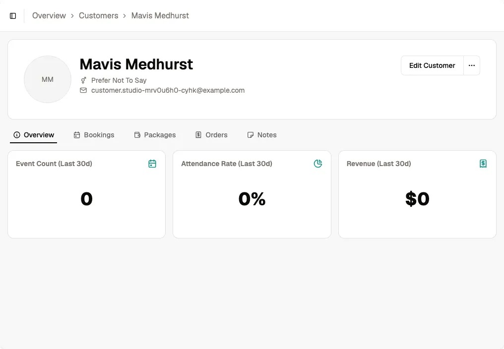 Customer profile page