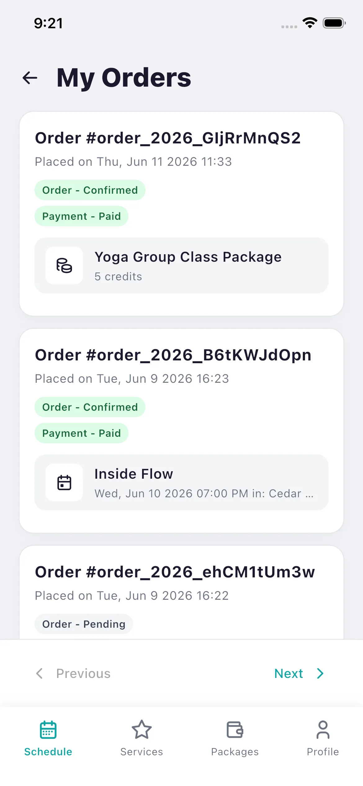 Bookjor Client App my orders list with order and payment status