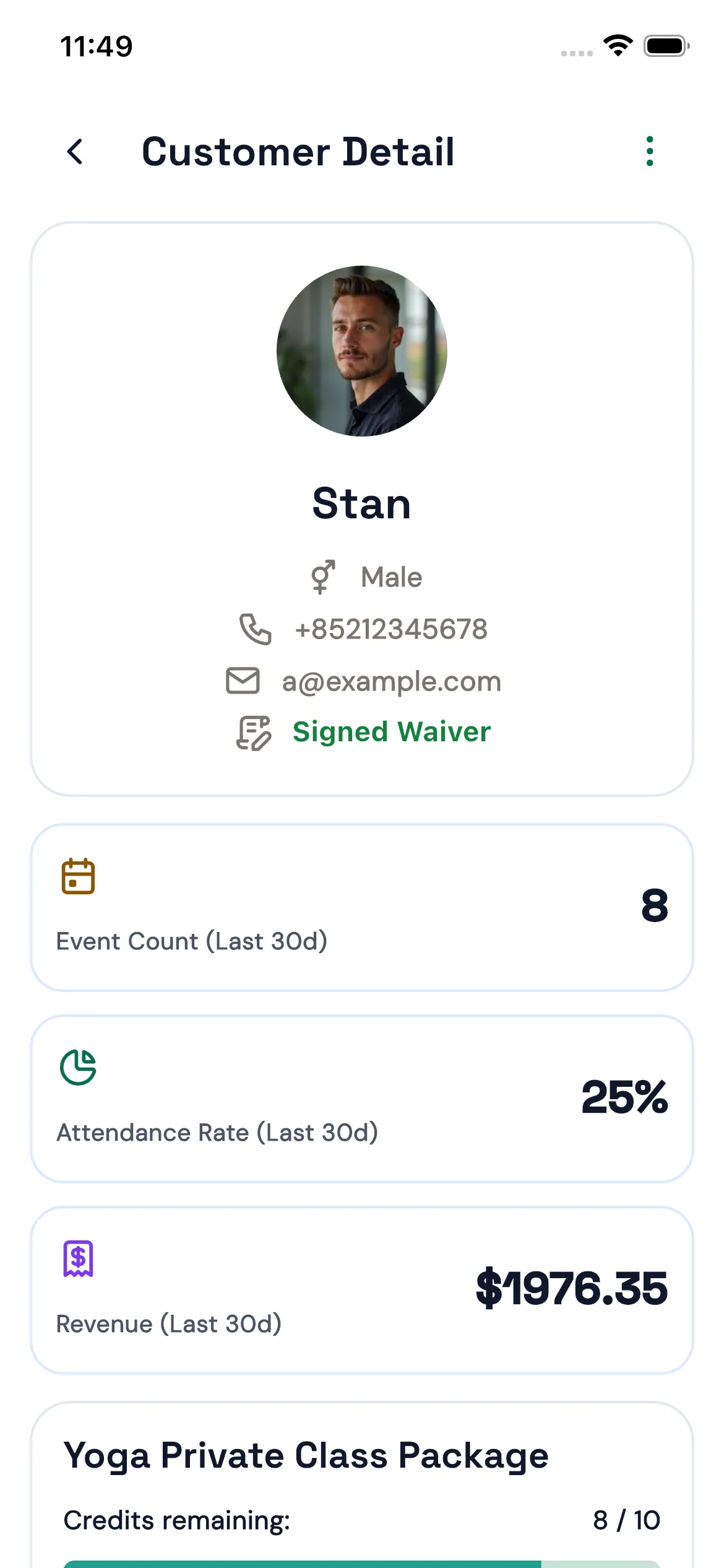Bookjor Admin App customer detail and recent activity metrics