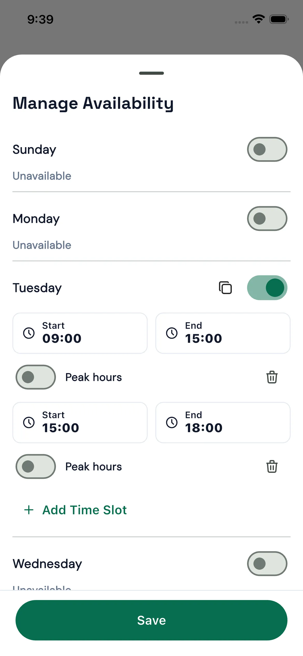 Bookjor Admin App manage availability and peak-hour ranges