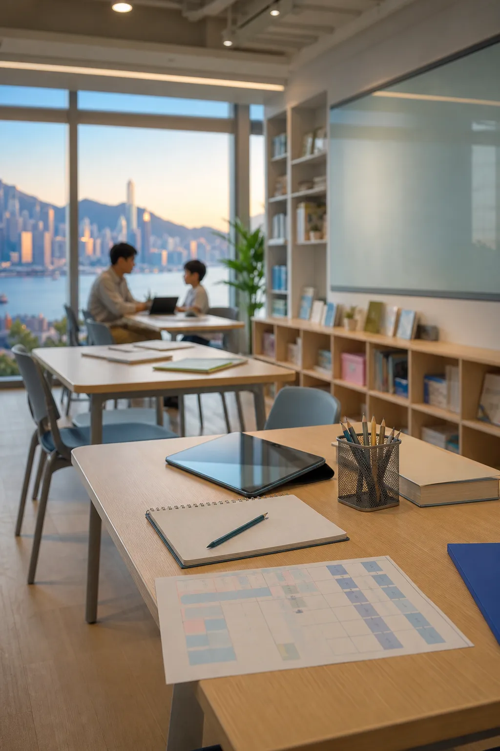 Bright tutoring center classroom set up for small-group and private lessons